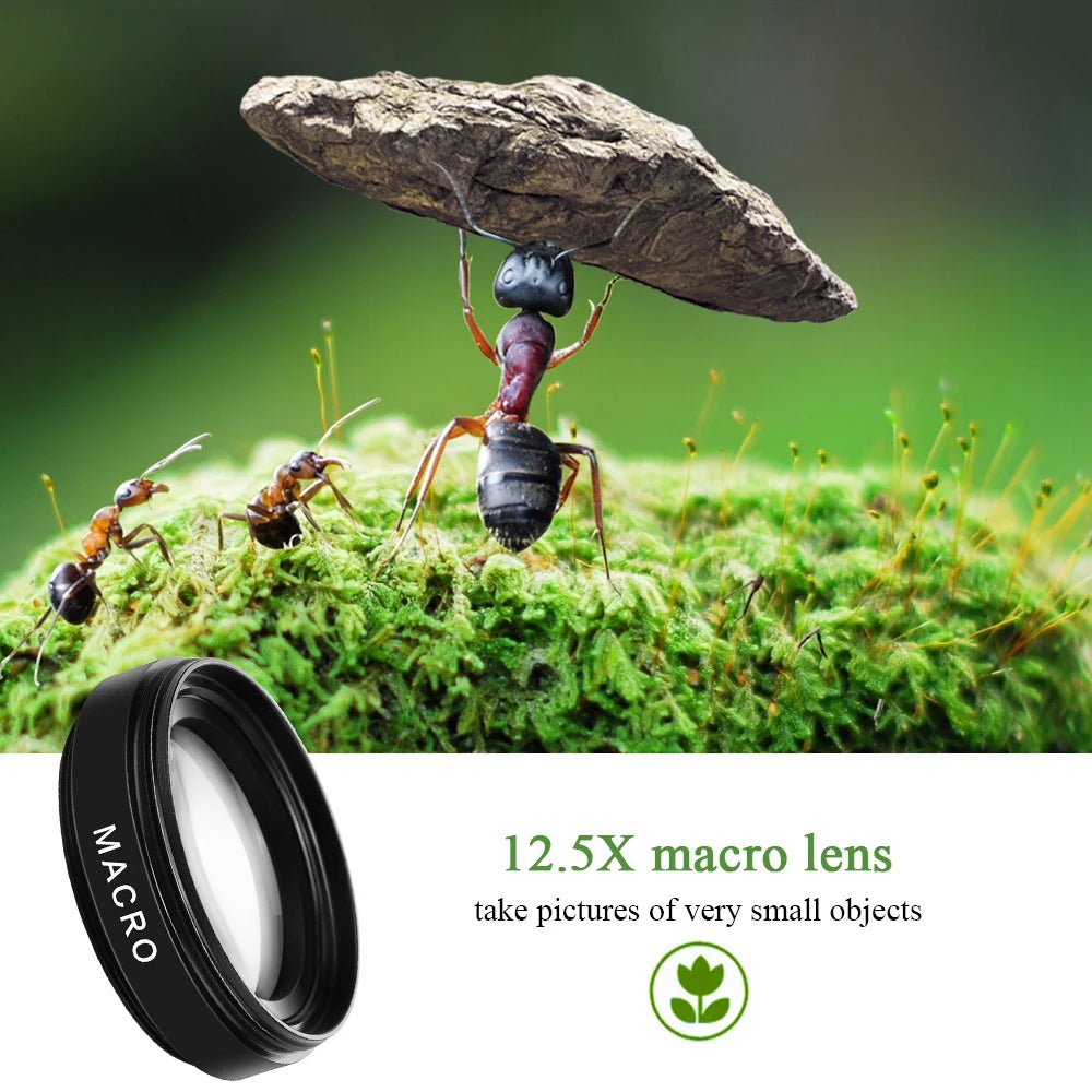 2 Functions Mobile Phone Lens 0.45X Wide Angle Len & 12.5X Macro HD Camera Lens Universal for iPhone Android Phone - Shubert Online Store