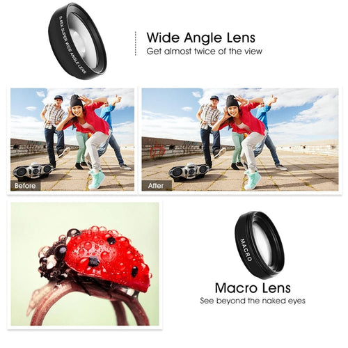 2 Functions Mobile Phone Lens 0.45X Wide Angle Len & 12.5X Macro HD Camera Lens Universal for iPhone Android Phone - Shubert Online Store