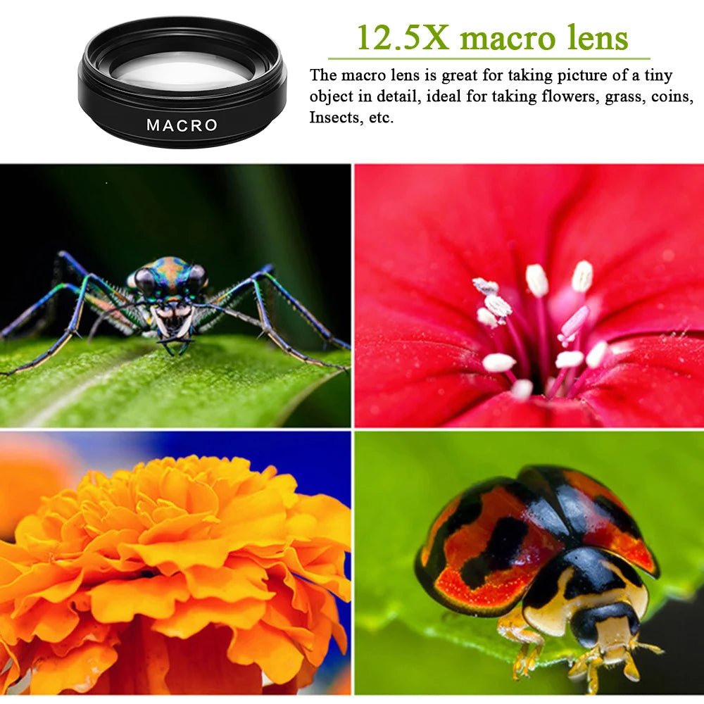 2 Functions Mobile Phone Lens 0.45X Wide Angle Len & 12.5X Macro HD Camera Lens Universal for iPhone Android Phone - Shubert Online Store