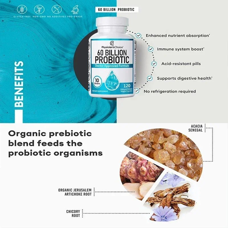 60 Billion Probiotics - Promotes Overall Digestive Health, Immunity, Gut Health, Gas & Bloating Relief, Acidophilus Supplement - Shubert Online Store