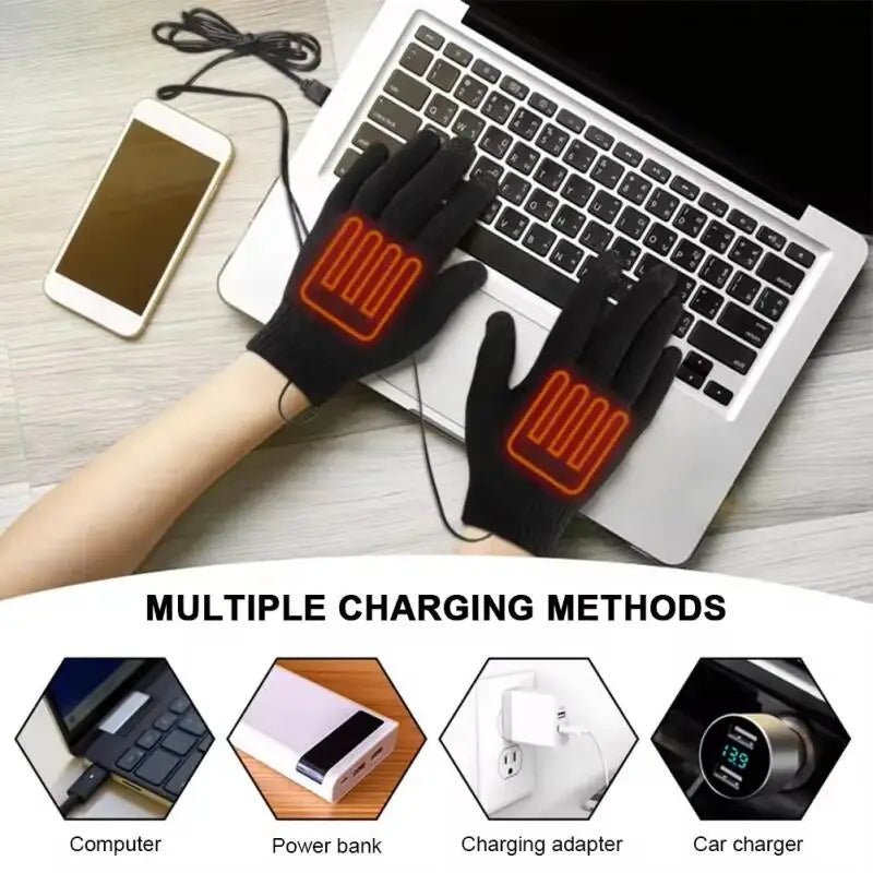 Electric Heated Gloves Touch Screen Outdoor Riding Skiing Mitten USB Heated Gloves Winter Cycling Gloves for Backpacking