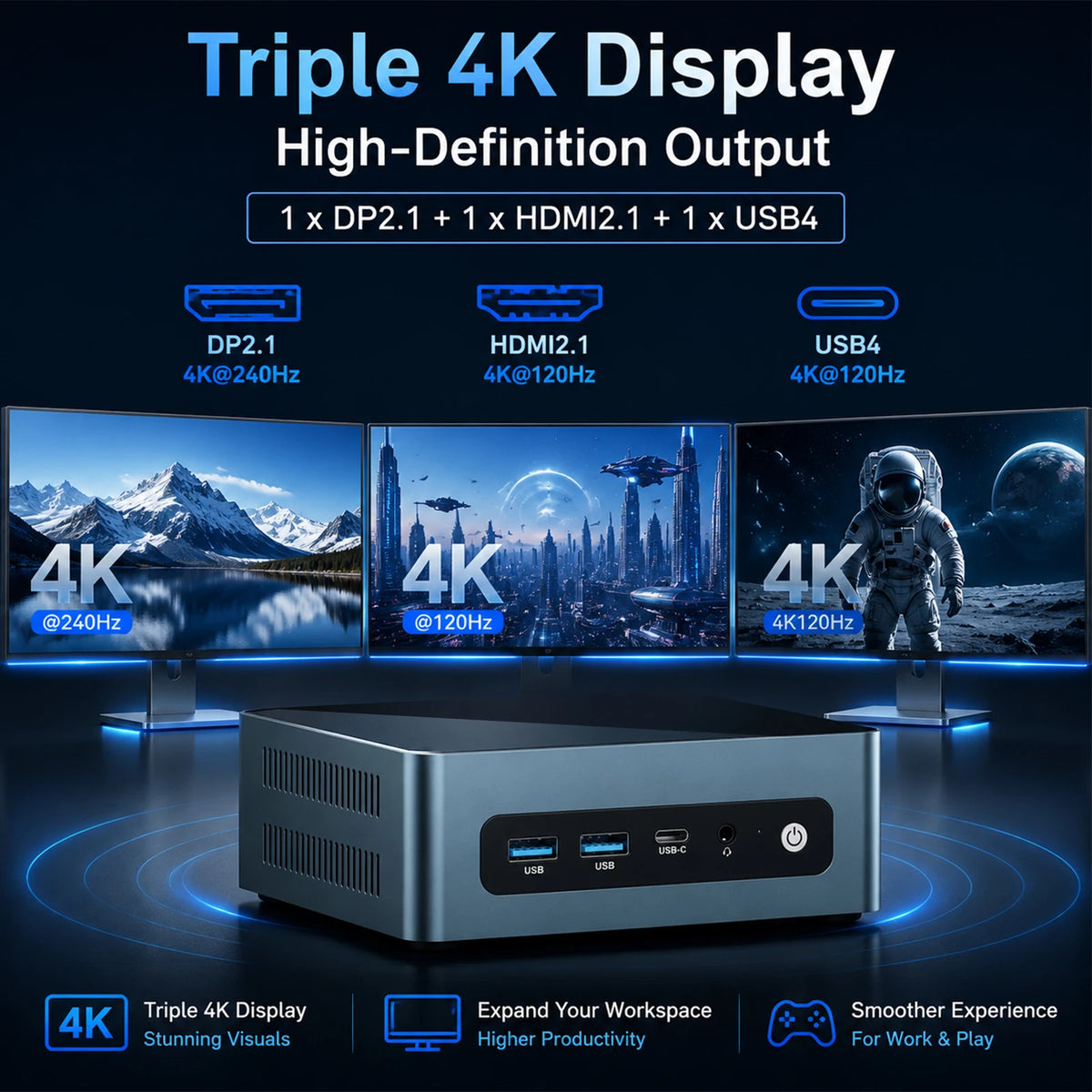 Maxtang H255 Mini Gaming PC — 8-Core/16-Thread Processor (Up to 4.9GHz), Integrated 780M-Class Graphics, USB4, Dual 2.5G LAN, Triple 4K Display Support
