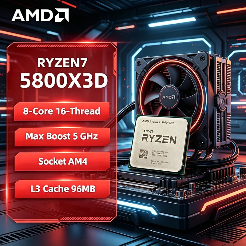 R7 5800X3D-Compatible Gaming Processor — 5000 Series, 5GHz, 8-Core 16-Thread CPU, DDR4 Support, 96MB Cache, 105W TDP, Tray/OEM