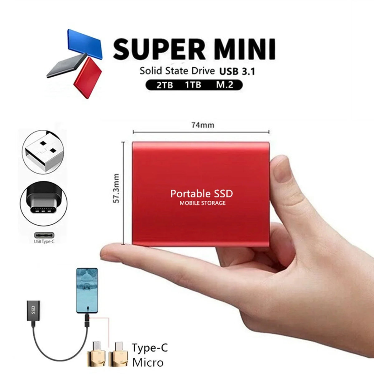USB 3.14TB SSD External Hard Drive Mobile Solid State Hard Disk High Speed Storage Memory Stick