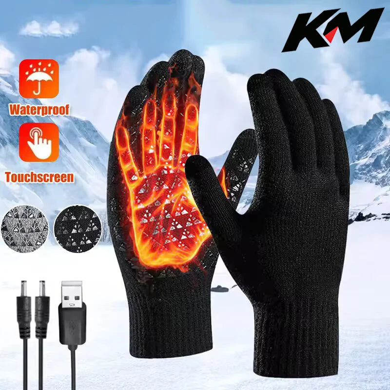 Electric Heated Gloves Touch Screen Outdoor Riding Skiing Mitten USB Heated Gloves Winter Cycling Gloves for Backpacking