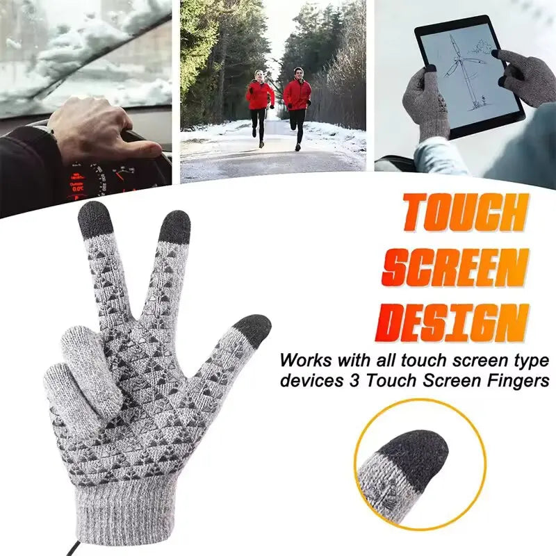 Electric Heated Gloves Touch Screen Outdoor Riding Skiing Mitten USB Heated Gloves Winter Cycling Gloves for Backpacking