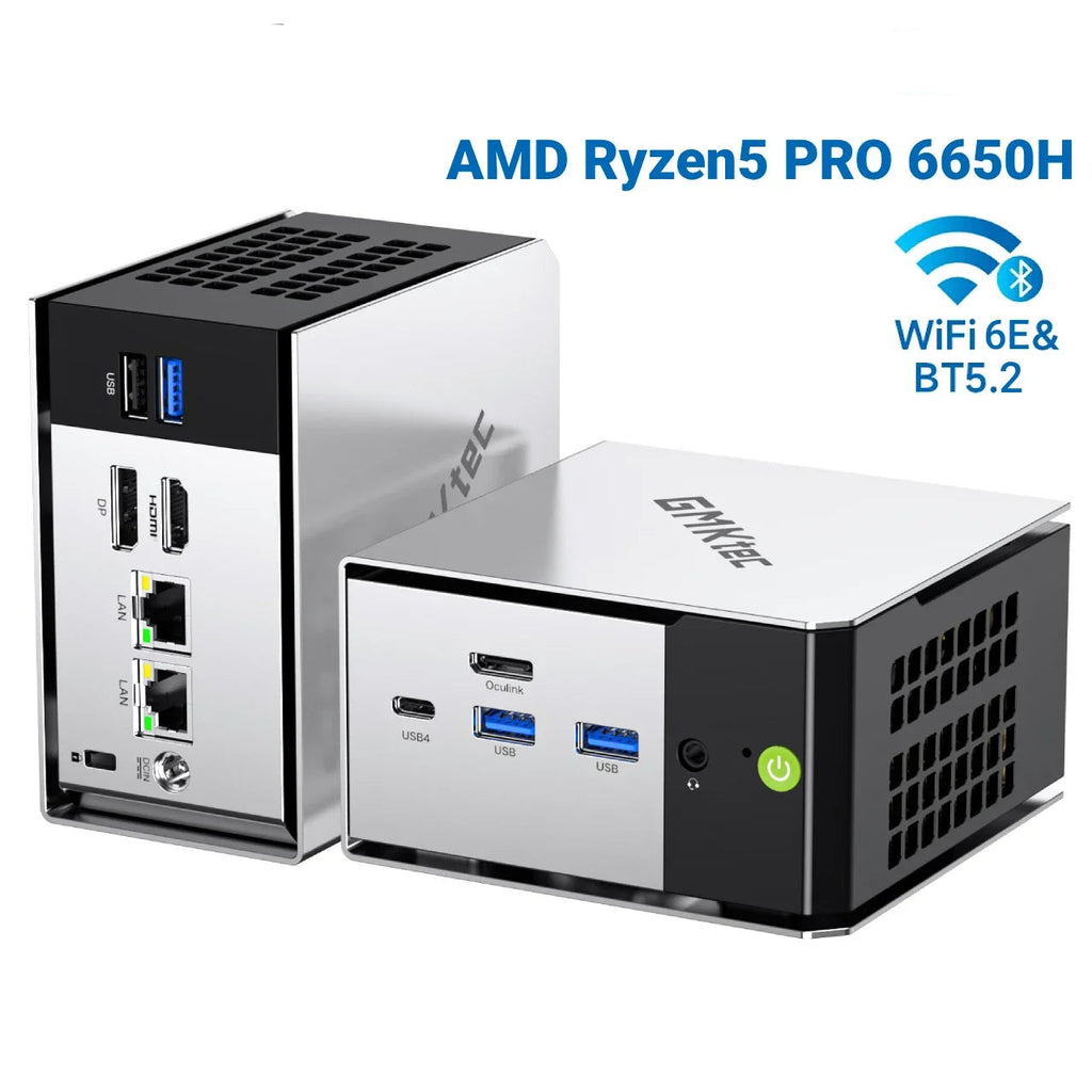Compact Mini PC — AMD Ryzen 5 PRO 6650H, 16GB RAM, No SSD, No OS — Triple 4K Display Support, WiFi 6E, Bluetooth 5.2, USB-C, DisplayPort