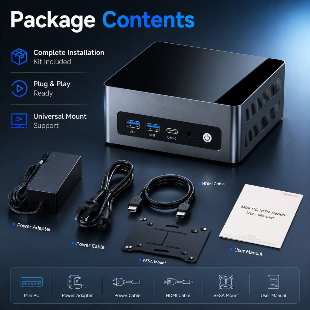 Maxtang H255 Mini Gaming PC — 8-Core/16-Thread Processor (Up to 4.9GHz), Integrated 780M-Class Graphics, USB4, Dual 2.5G LAN, Triple 4K Display Support