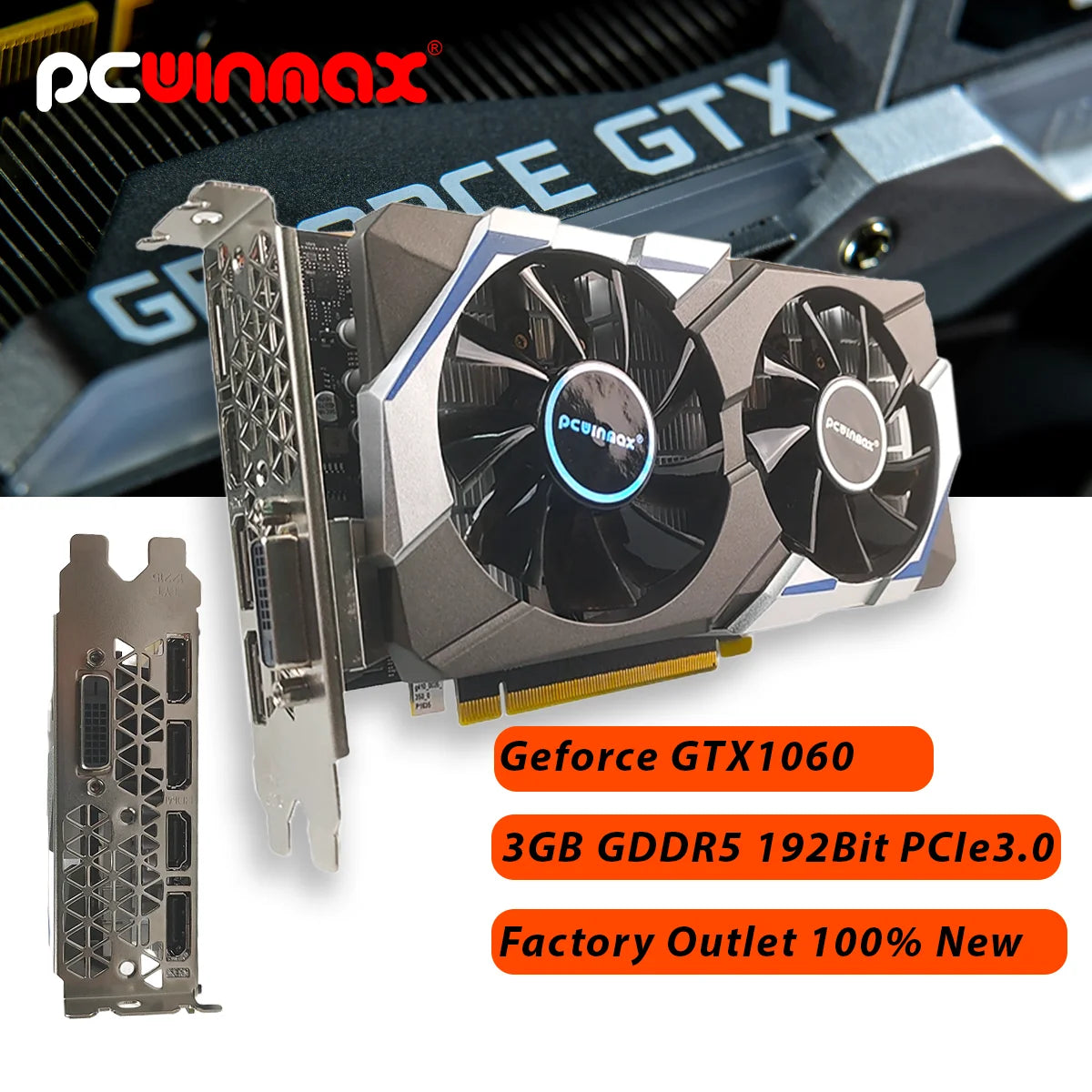PCWINMAX Discrete Graphics Card — GTX 1060-Series Chip, 3GB GDDR5, 192-bit — Gaming GPU for Desktop PC