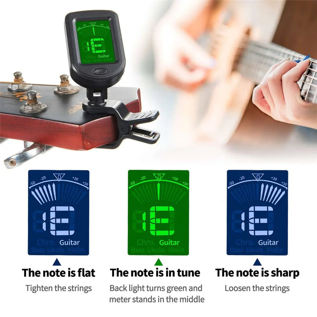 Guitar Tuner For All Instruments Clip on Electronic Tuner for Guitar Bass Ukulele Violin Mandolin Banjo - Shubert Online Store