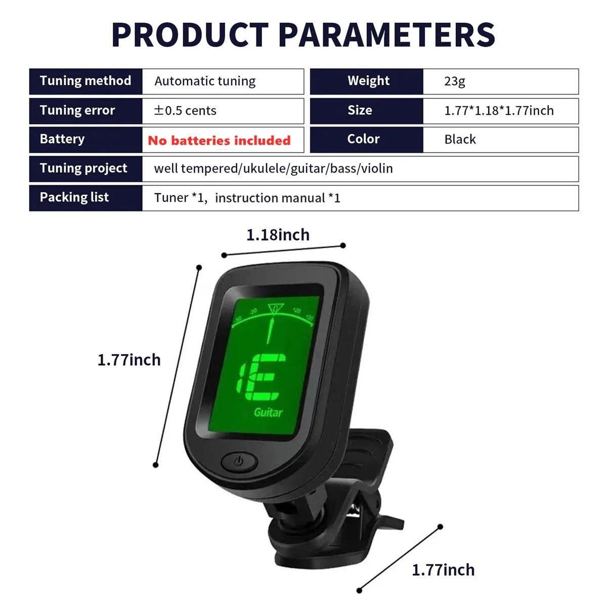 Guitar Tuner For All Instruments Clip on Electronic Tuner for Guitar Bass Ukulele Violin Mandolin Banjo - Shubert Online Store