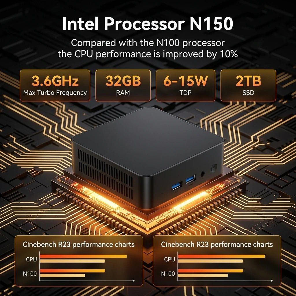 Intel N150 Mini PC – Windows 11 Pro, 32GB RAM, 512GB/1TB/2TB SSD, WiFi 5 - Shubert Online Store