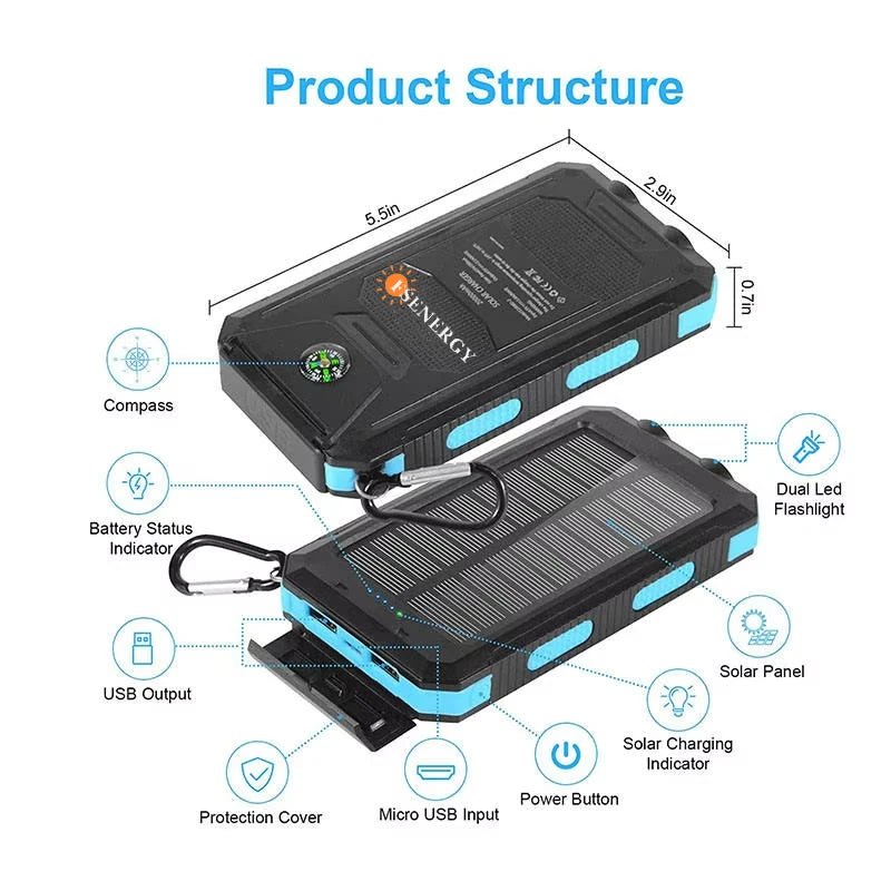 Long lasting Solar Power Bank – 10,000/20,000mAh, Waterproof, Dual USB Portable Charger - Shubert Online Store