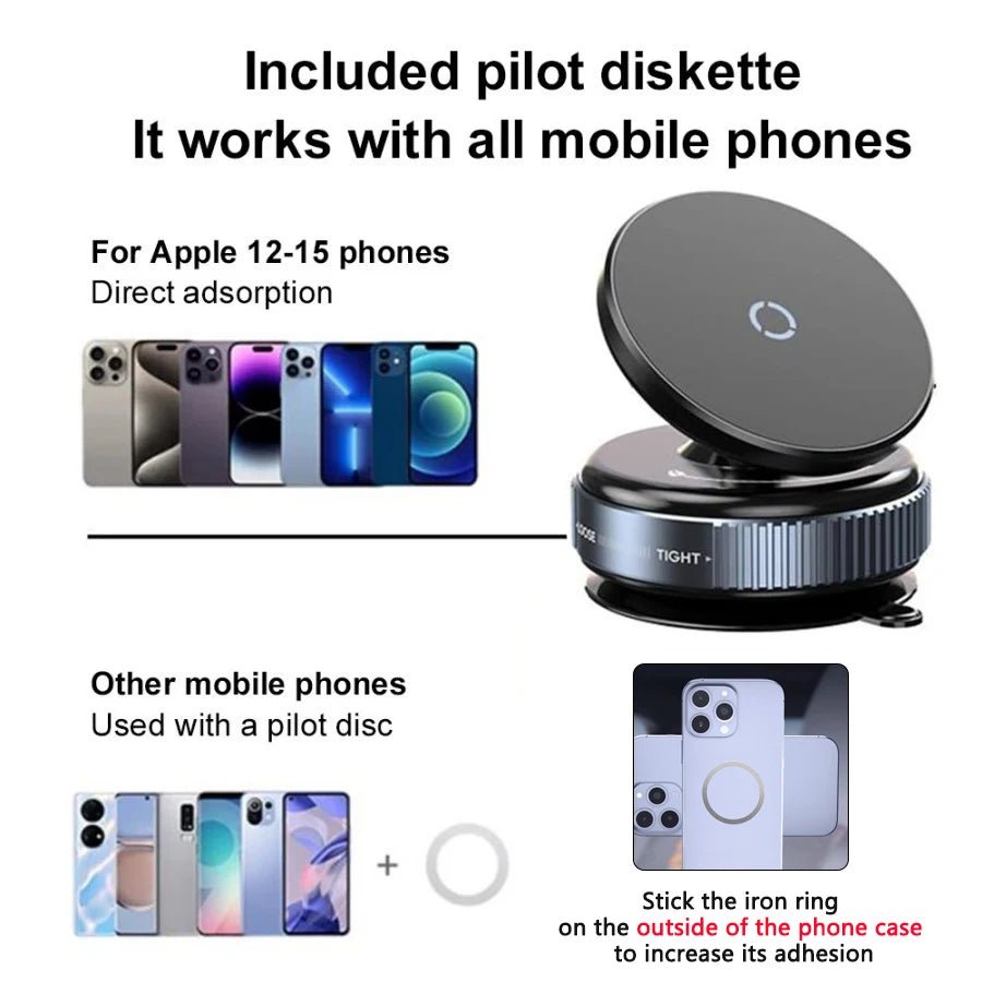 Magsafe Magnetic Vacuum Car Phone Holder, Intelligent Car Mount 360° Rotation Magnetic Vacuum Adsorption Suction Cup Bracket Car - Shubert Online Store