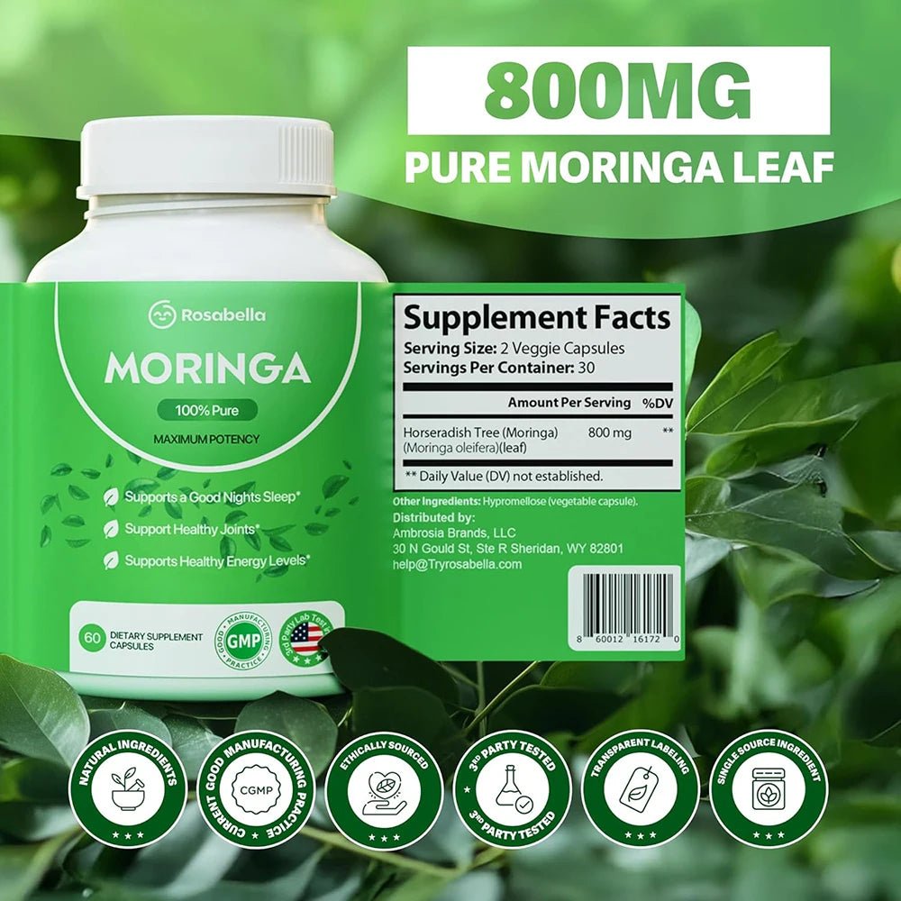 Moringa Capsules - Pure Moringa Powder, Energy, Skin, Immune & Gut Health, Rich in Antioxidant, Essential Vitamins & Amino Acids - Shubert Online Store