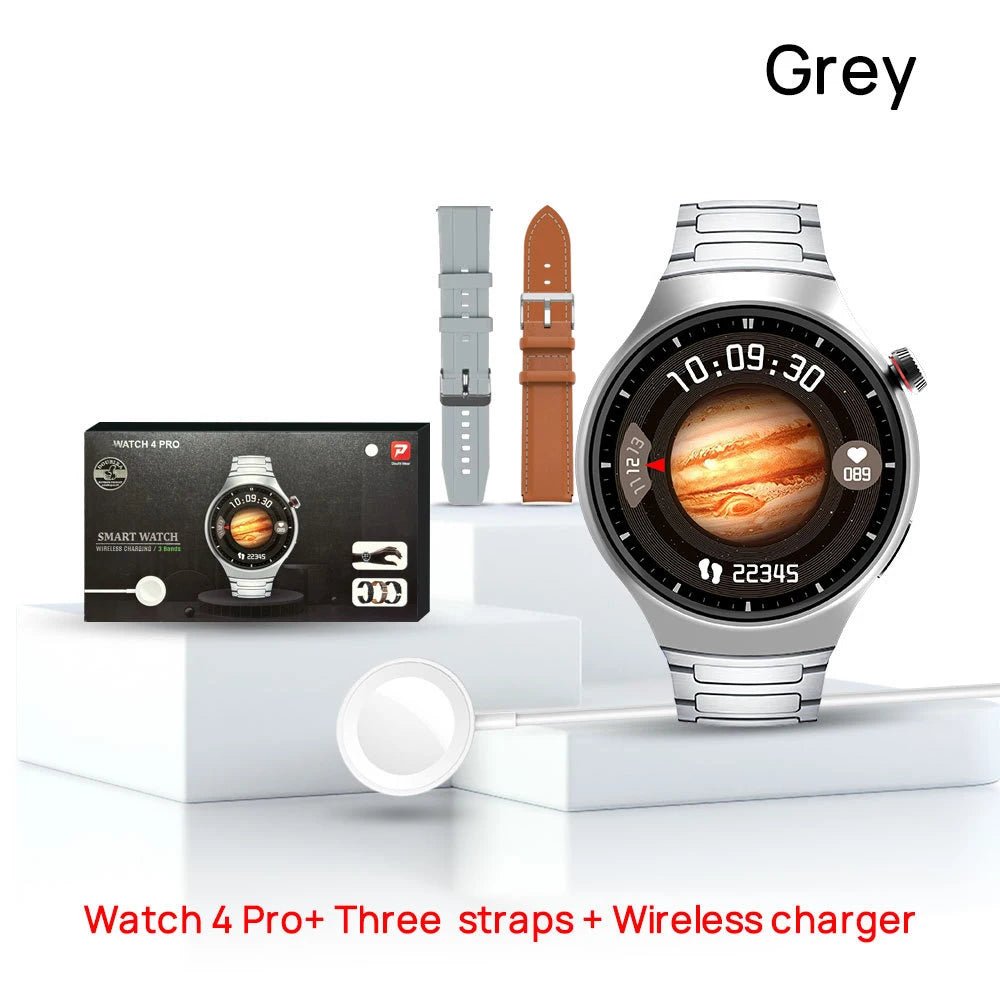 New Trend Stainless Steel Metal Leather Strap Connected Reloj Inteligente Hombre SmartWatch Wireless Charger Smart Watch for Men - Shubert Online Store