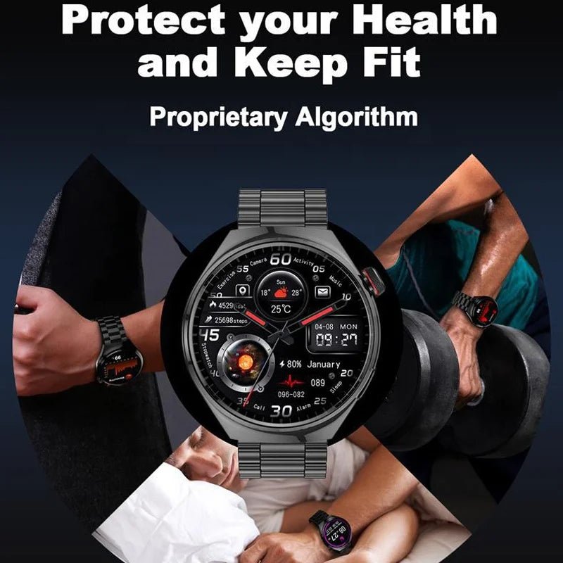 New Trend Stainless Steel Metal Leather Strap Connected Reloj Inteligente Hombre SmartWatch Wireless Charger Smart Watch for Men - Shubert Online Store