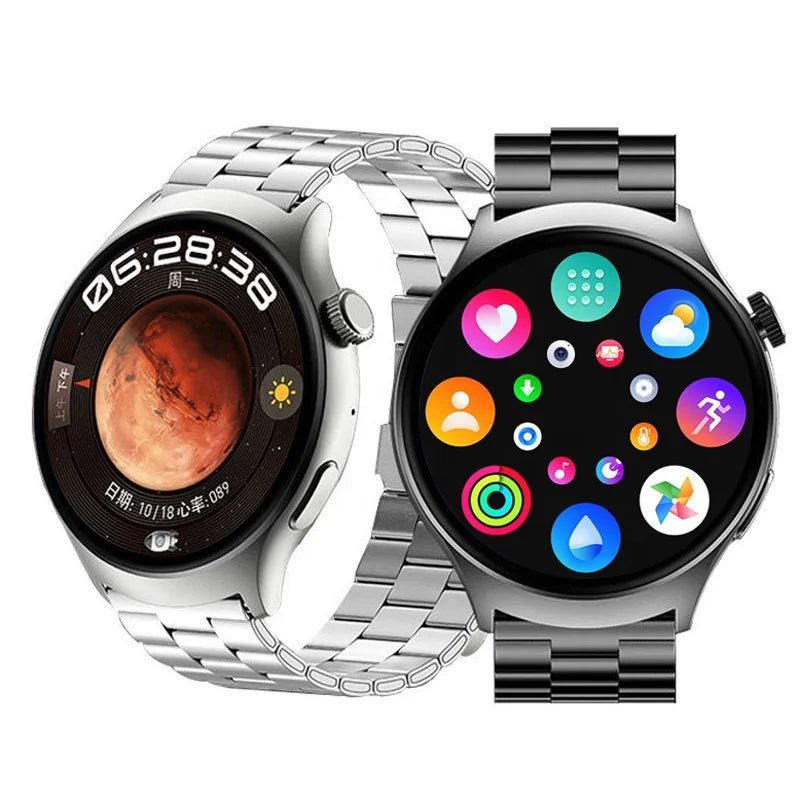 New Trend Stainless Steel Metal Leather Strap Connected Reloj Inteligente Hombre SmartWatch Wireless Charger Smart Watch for Men - Shubert Online Store