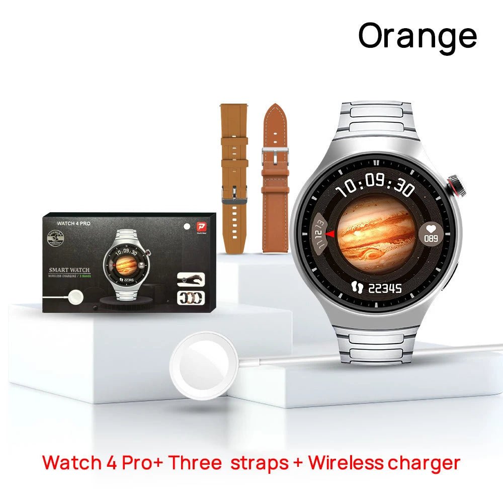 New Trend Stainless Steel Metal Leather Strap Connected Reloj Inteligente Hombre SmartWatch Wireless Charger Smart Watch for Men - Shubert Online Store