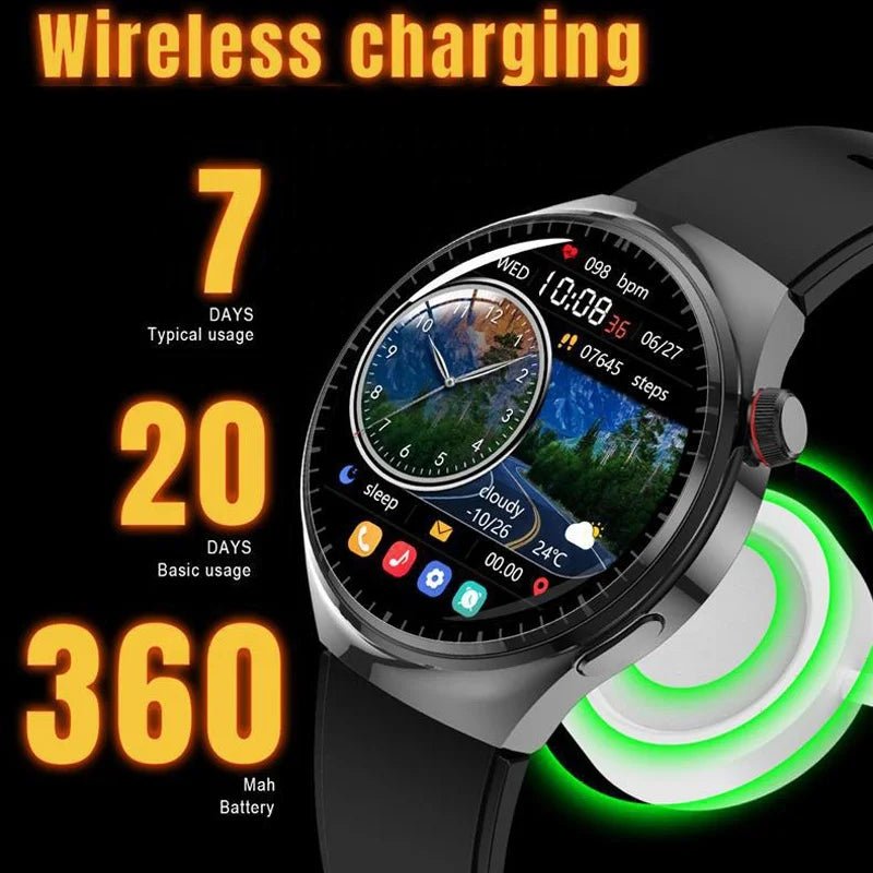 New Trend Stainless Steel Metal Leather Strap Connected Reloj Inteligente Hombre SmartWatch Wireless Charger Smart Watch for Men - Shubert Online Store