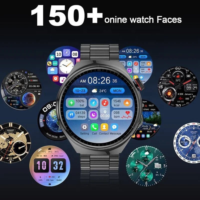 New Trend Stainless Steel Metal Leather Strap Connected Reloj Inteligente Hombre SmartWatch Wireless Charger Smart Watch for Men - Shubert Online Store