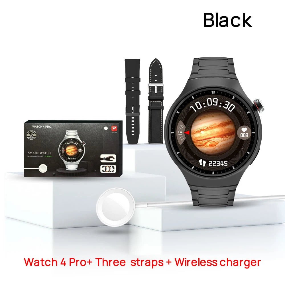 New Trend Stainless Steel Metal Leather Strap Connected Reloj Inteligente Hombre SmartWatch Wireless Charger Smart Watch for Men - Shubert Online Store