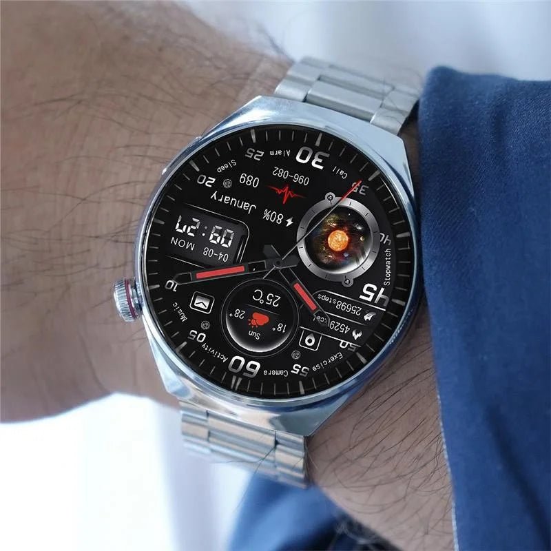 New Trend Stainless Steel Metal Leather Strap Connected Reloj Inteligente Hombre SmartWatch Wireless Charger Smart Watch for Men - Shubert Online Store