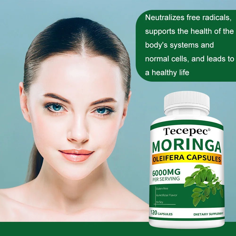 Organic Moringa Capsules 6000mg, Antioxidant, Boost Energy & Metabolism, Support Immune, Digestive, Brain & Heart Health - Shubert Online Store