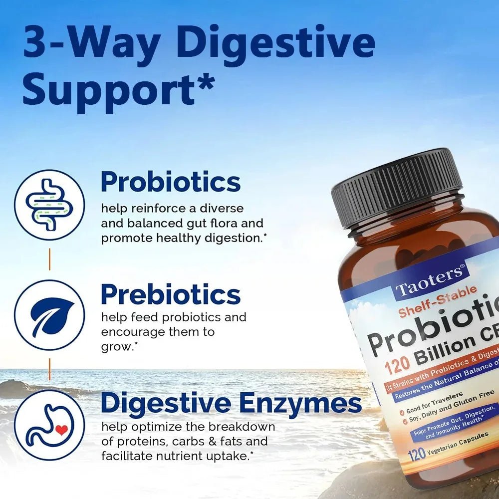 Probiotics 120 Billion CFUs 34 Strains with Organic Prebiotics & Digestive Enzymes, Digestion & Immunity Health for Women & Men - Shubert Online Store