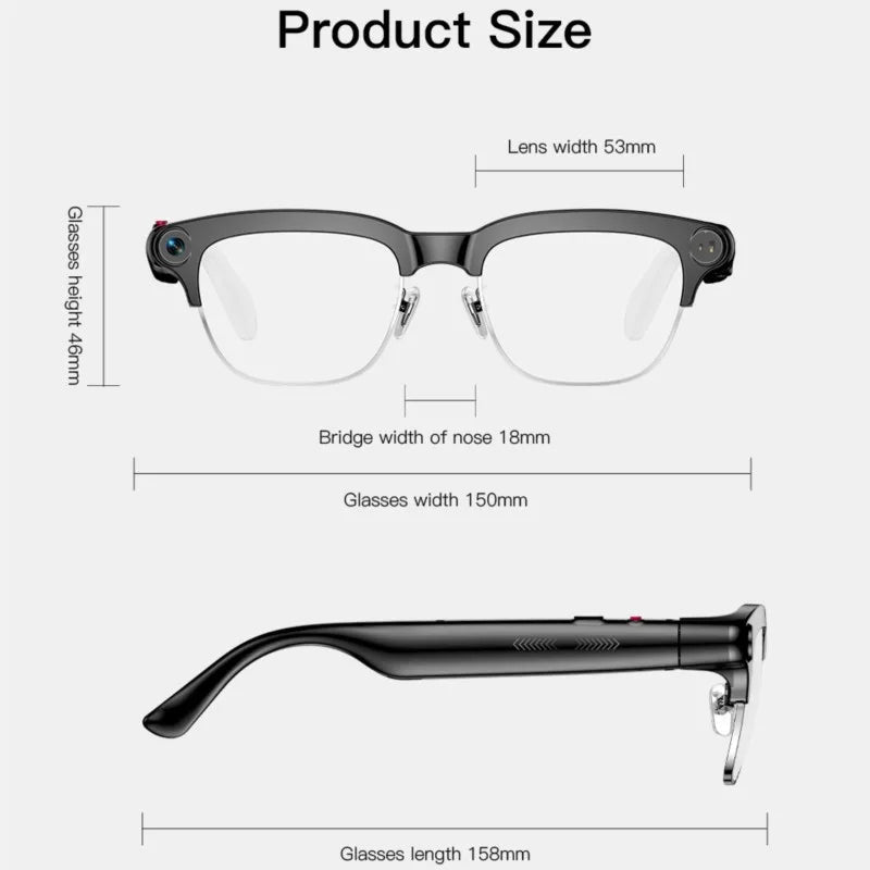 Smart Glasses AI Glasses 800W Black Semi-Framed With Camera For Photo Video Translation And Object Recognition 2026 DropShipping - Shubert Online Store