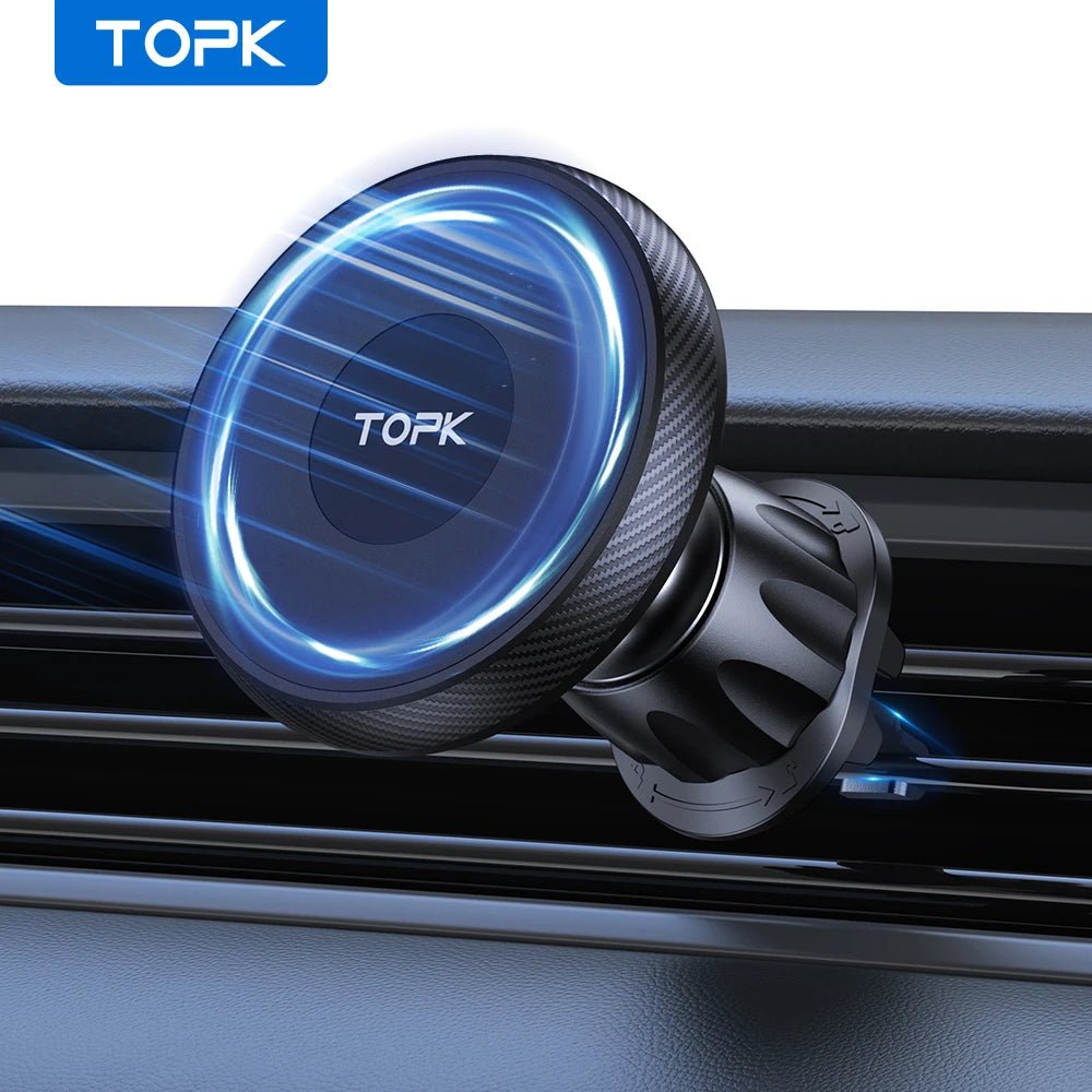 TOPK for Magsafe Car Phone Holder,Powerful Magnetism Premium Quality Single-Hand Operation Metal Hook Magnetic Car Phone Mount - Shubert Online Store