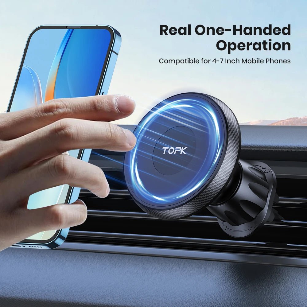 TOPK for Magsafe Car Phone Holder,Powerful Magnetism Premium Quality Single-Hand Operation Metal Hook Magnetic Car Phone Mount - Shubert Online Store