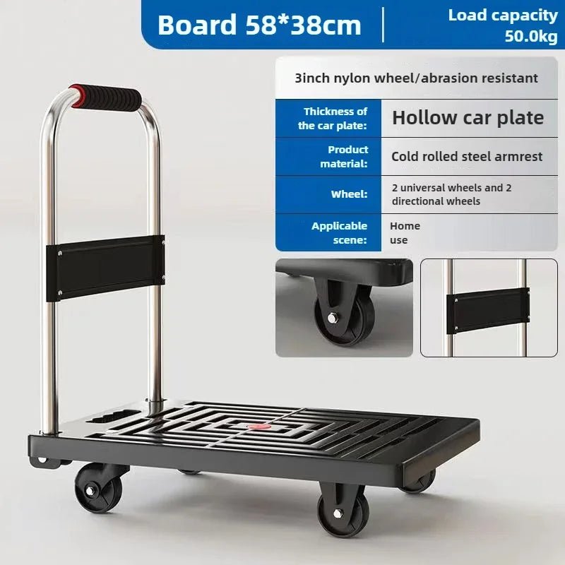 trolley pulling goods four-wheeled flatbed cart pushing goods truck folding trolley express trailer - Shubert Online Store