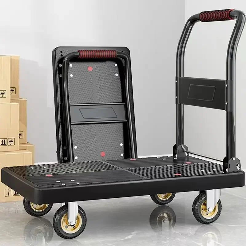 trolley pulling goods four-wheeled flatbed cart pushing goods truck folding trolley express trailer - Shubert Online Store