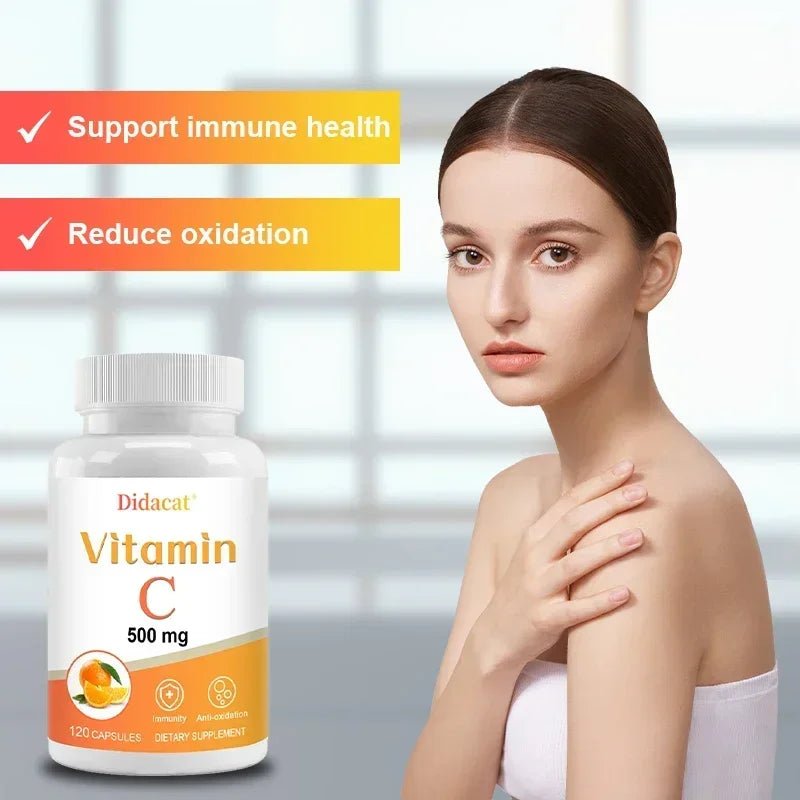 Vitamin C 500 mg, 120 Capsules - High Absorption, Antioxidant Supplement, Immune System and Collagen Supplement, Non-GMO - Shubert Online Store