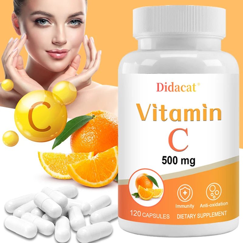 Vitamin C 500 mg, 120 Capsules - High Absorption, Antioxidant Supplement, Immune System and Collagen Supplement, Non-GMO - Shubert Online Store
