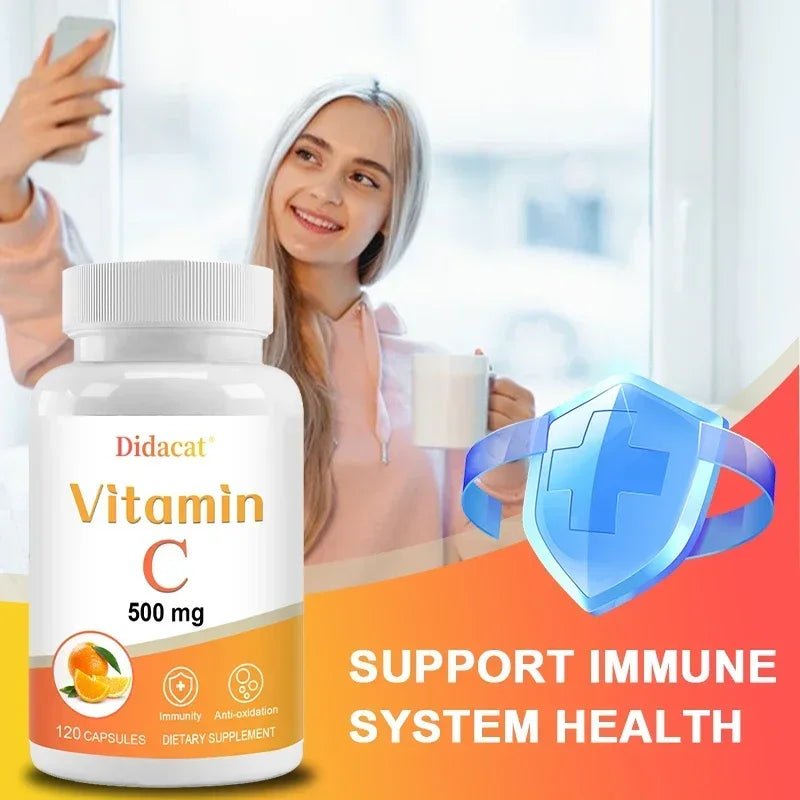 Vitamin C 500 mg, 120 Capsules - High Absorption, Antioxidant Supplement, Immune System and Collagen Supplement, Non-GMO - Shubert Online Store