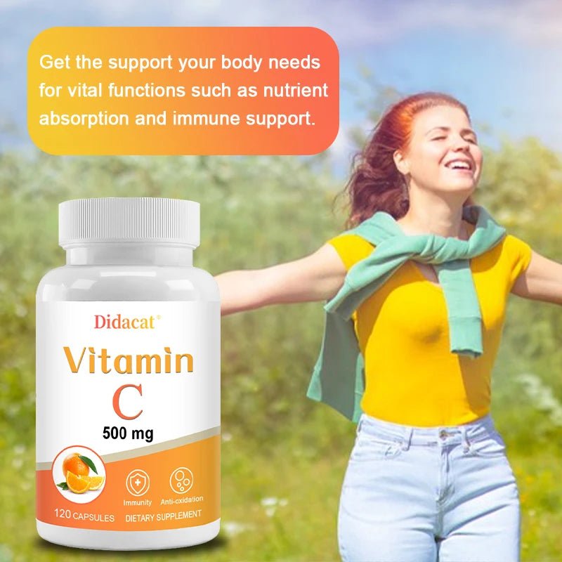 Vitamin C 500 Mg, Antioxidant & Immune Support, Overall Health, Supports Healthy Skin & Joints, Non-GMO, Vegan, Gluten Free - Shubert Online Store