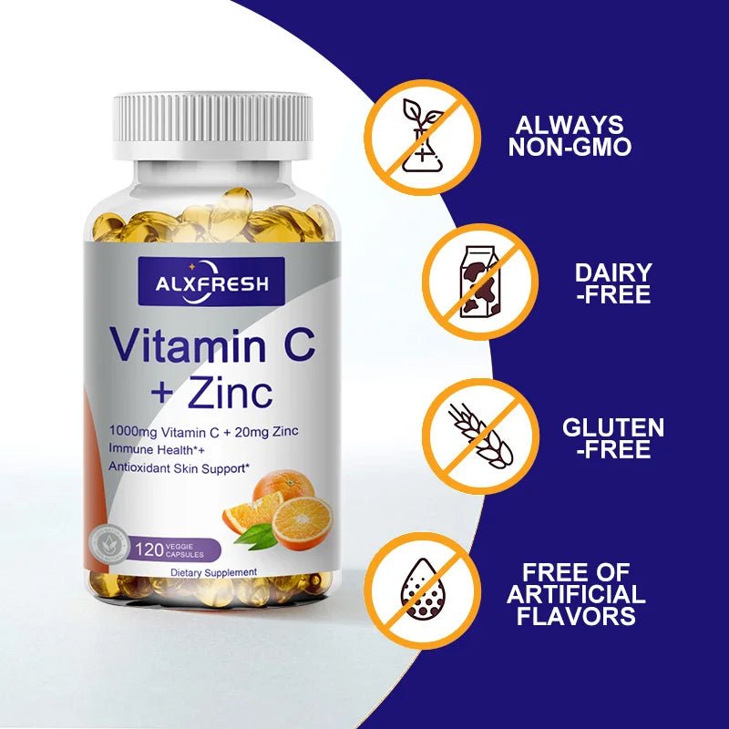Vitamin C Zinc Capsules for Enhance Immunity Anti-oxidation Anti-aging Promote Skin Metabolism Energy Level Healthy Dual Synergy - Shubert Online Store