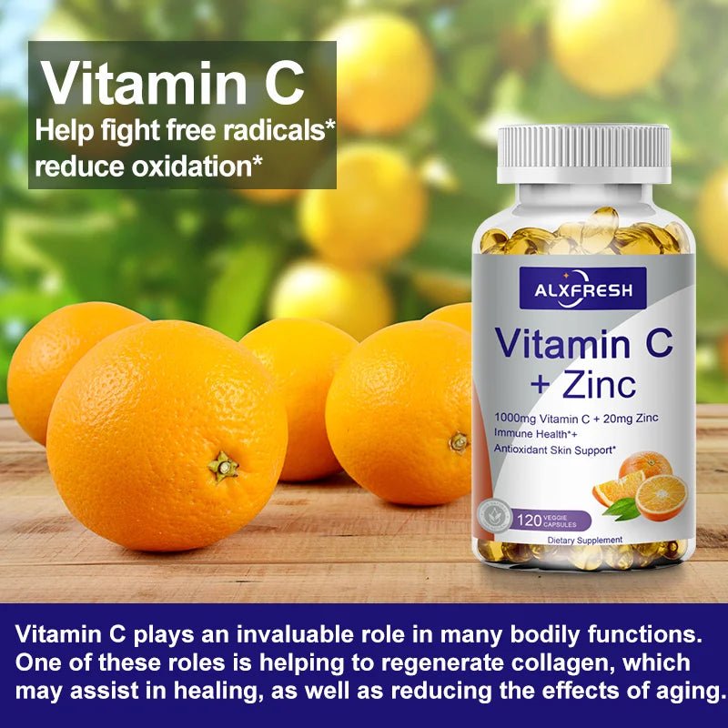 Vitamin C Zinc Capsules for Enhance Immunity Anti-oxidation Anti-aging Promote Skin Metabolism Energy Level Healthy Dual Synergy - Shubert Online Store