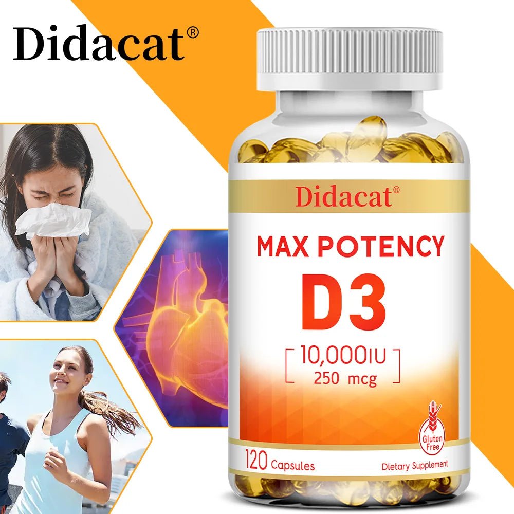 Vitamin D3 10,000 IU (250 mcg), Supports Immune Health, Calcium Absorption Muscle Function & Bone Strength, Dietary Supplement - Shubert Online Store