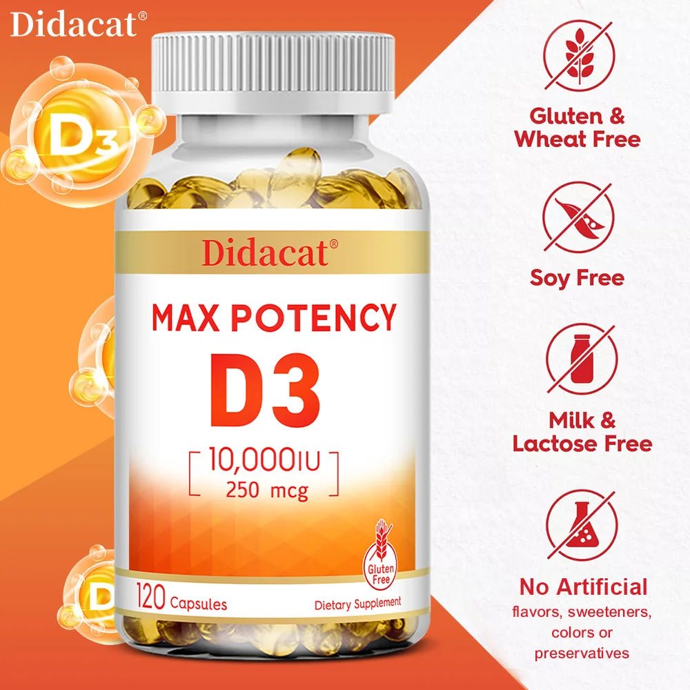 Vitamin D3 10,000 IU (250 mcg), Supports Immune Health, Calcium Absorption Muscle Function & Bone Strength, Dietary Supplement - Shubert Online Store