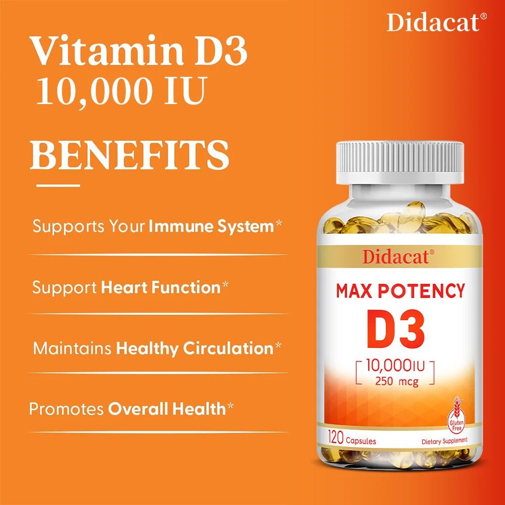 Vitamin D3 10,000 IU (250 mcg), Supports Immune Health, Calcium Absorption Muscle Function & Bone Strength, Dietary Supplement - Shubert Online Store