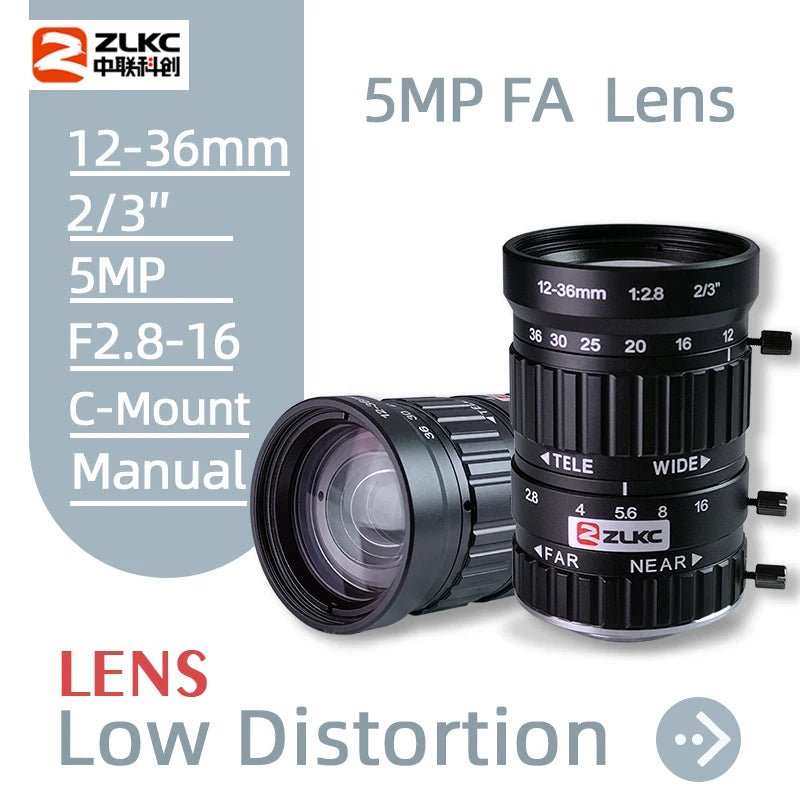 ZLKC CCTV Lens 12-36mm Varifocal 2/3 Inch Focal 5Megapixel F2.8 Aperture C-Mount Low Distortion Machine Vision Indusrial Camera - Shubert Online Store